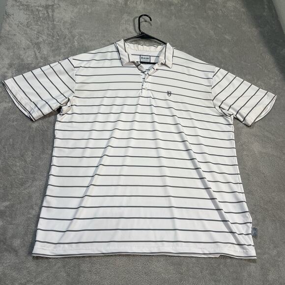 Heybo Outdoors Polo Shirt Mens XL White Striped Lightweight Golf Short Sleeve - Picture 1 of 8